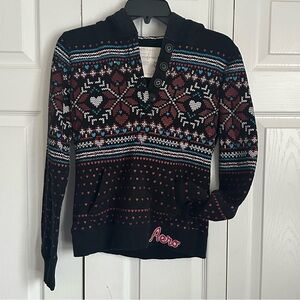 Aeropostale Womens Hoodie Heart Print Fair Isle Sz M Y2K Preppy Valentines Retro